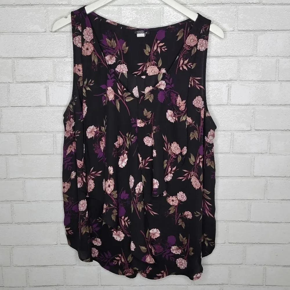 Torrid Black Purple Pink Floral Sleeveless Crepe Blouse - Picture 1 of 4